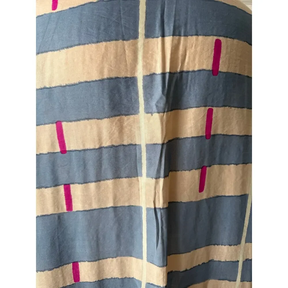 Gap NWT Tan Blue Geometric Scarf Wrap Pom Trim Cotton Blend Statement Festival
